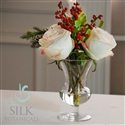 Holiday rose and ilex glass vase arrangement 15 in. tall white