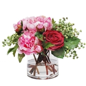 Peony and Rose in Vase 11" Pink