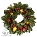 Magnolia Leaf Wreath with Fruit and Cones 24 in.